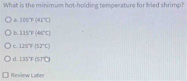 What is the Minimum Hot Holding Temperature for Fried Shrimp?
